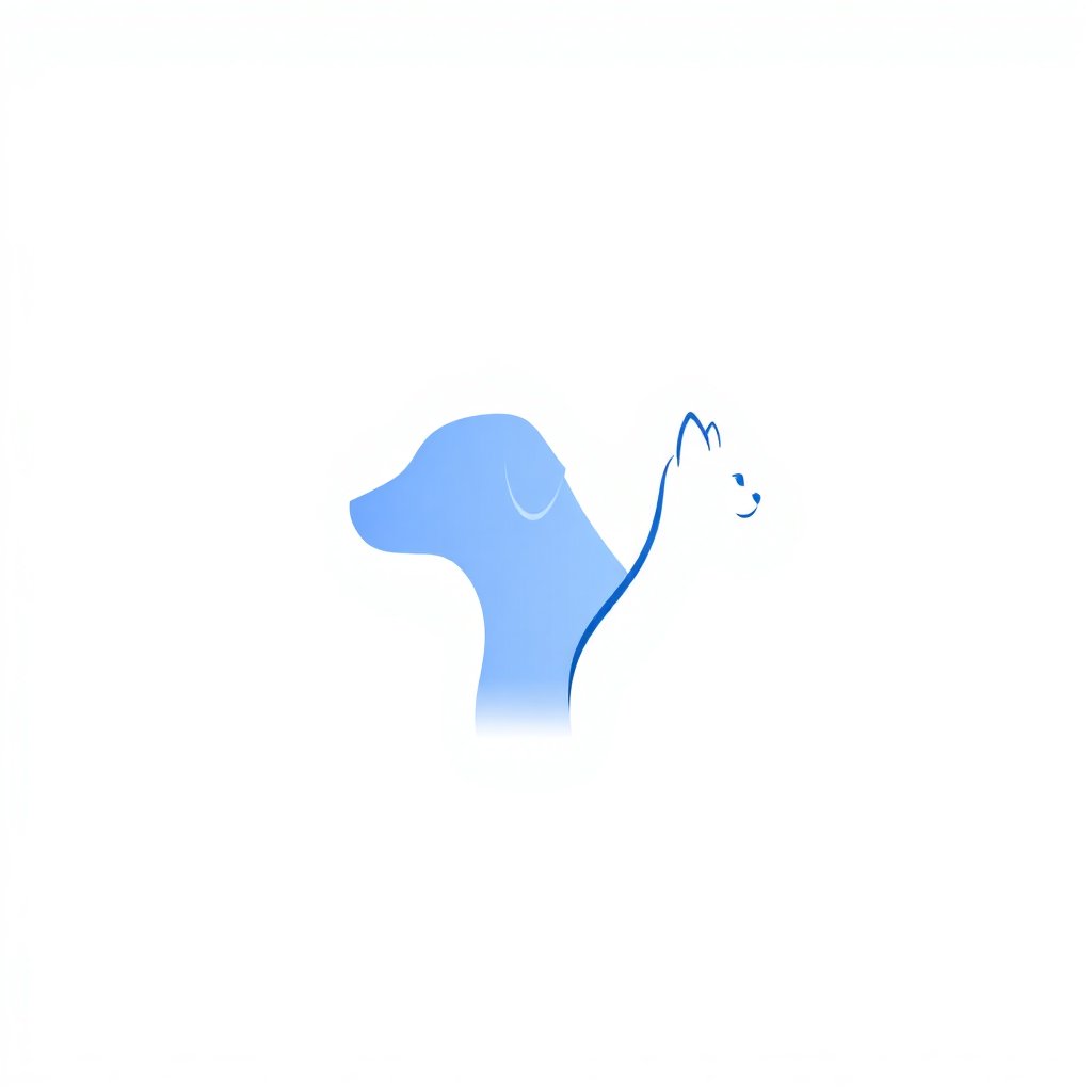 Modern minimalist icon of a dog and a cat profile, animal welfare symbol, royal blue color, vector style, white background