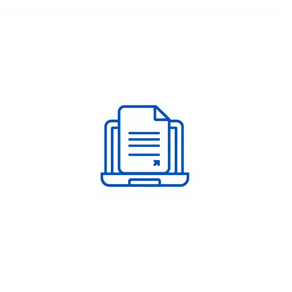 Modern minimalist line icon for a digital client portal, technology and document symbol, royal blue color, vector style, white background